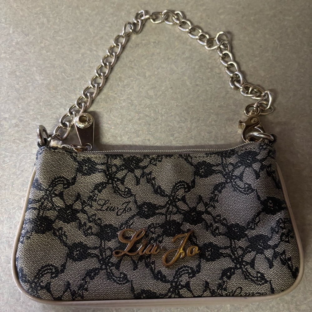 Liu Jo Black Lace Logo Neutral Preppy Luxury Whimsigoth Mini Chain Strap Bag